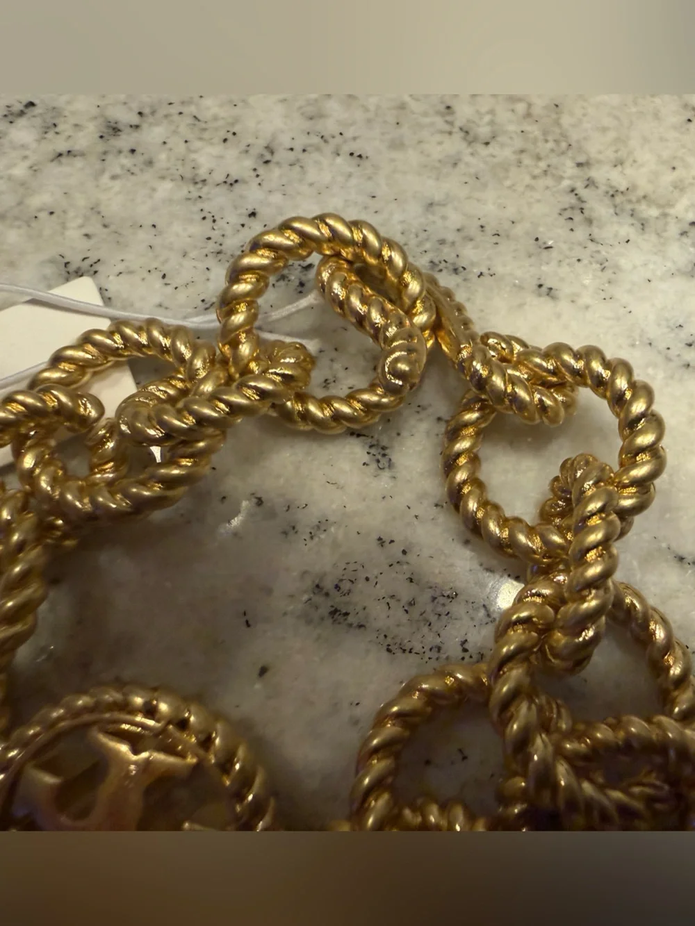 NWT Tory Burch Twisted Rope-Link Gold Chunky Logo Medallion Bracelet Chain